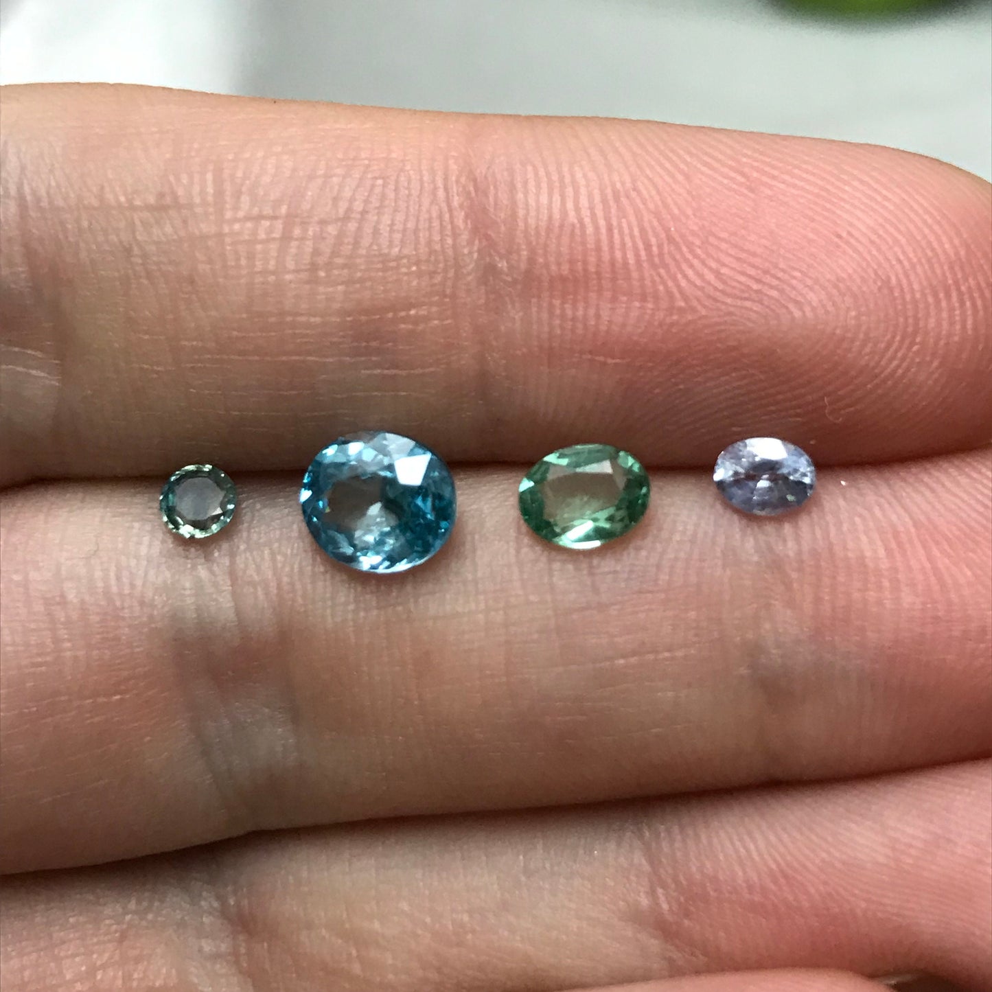 4 Blue Green Gemstones, 1.57 ct Blue Zircon, Green Apatite, Heated Light Blue Sapphire and Blue Green Sapphire, Ocean Asorment of Gems