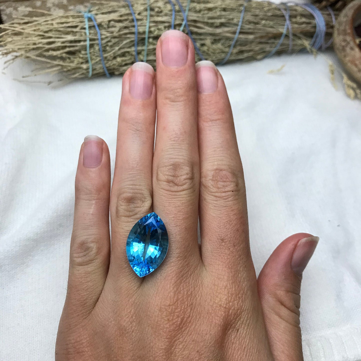 20 Carat Imperfect Blue Topaz 22x14mm Fat Marquise Cut Loose Scratched & Chipped Gem, Faceted Recycled Topaz December Birthstone, Unique Cut