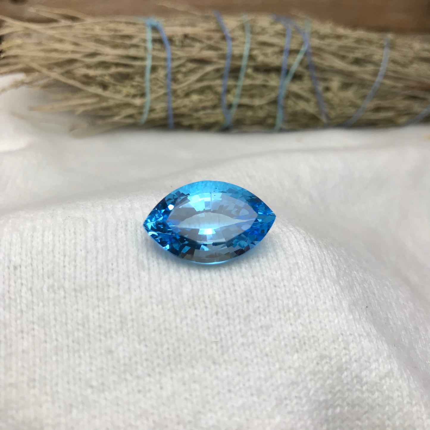 20 Carat Imperfect Blue Topaz 22x14mm Fat Marquise Cut Loose Scratched & Chipped Gem, Faceted Recycled Topaz December Birthstone, Unique Cut