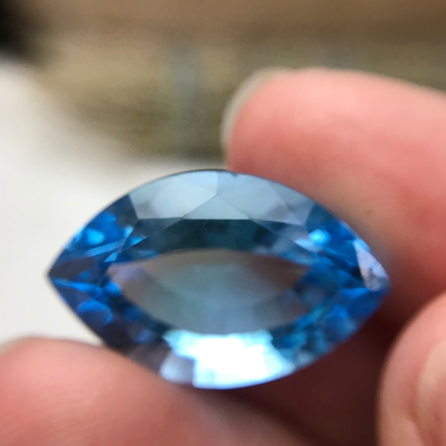 20 Carat Imperfect Blue Topaz 22x14mm Fat Marquise Cut Loose Scratched & Chipped Gem, Faceted Recycled Topaz December Birthstone, Unique Cut