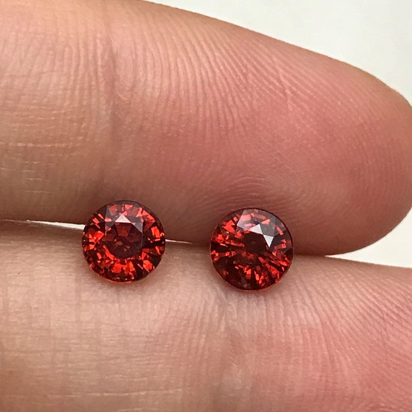 Pair of 5.5mm Natural Mandarin Spessartite Garnet, 1 carat Round Faceted Orange Red Gemstones, 1.95 TCW, Loose Gems, Red Orange Garnet