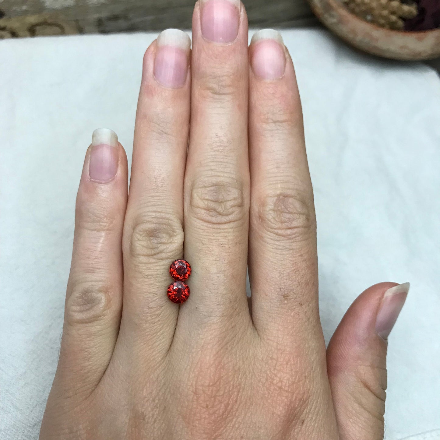 Pair of 5.5mm Natural Mandarin Spessartite Garnet, 1 carat Round Faceted Orange Red Gemstones, 1.95 TCW, Loose Gems, Red Orange Garnet