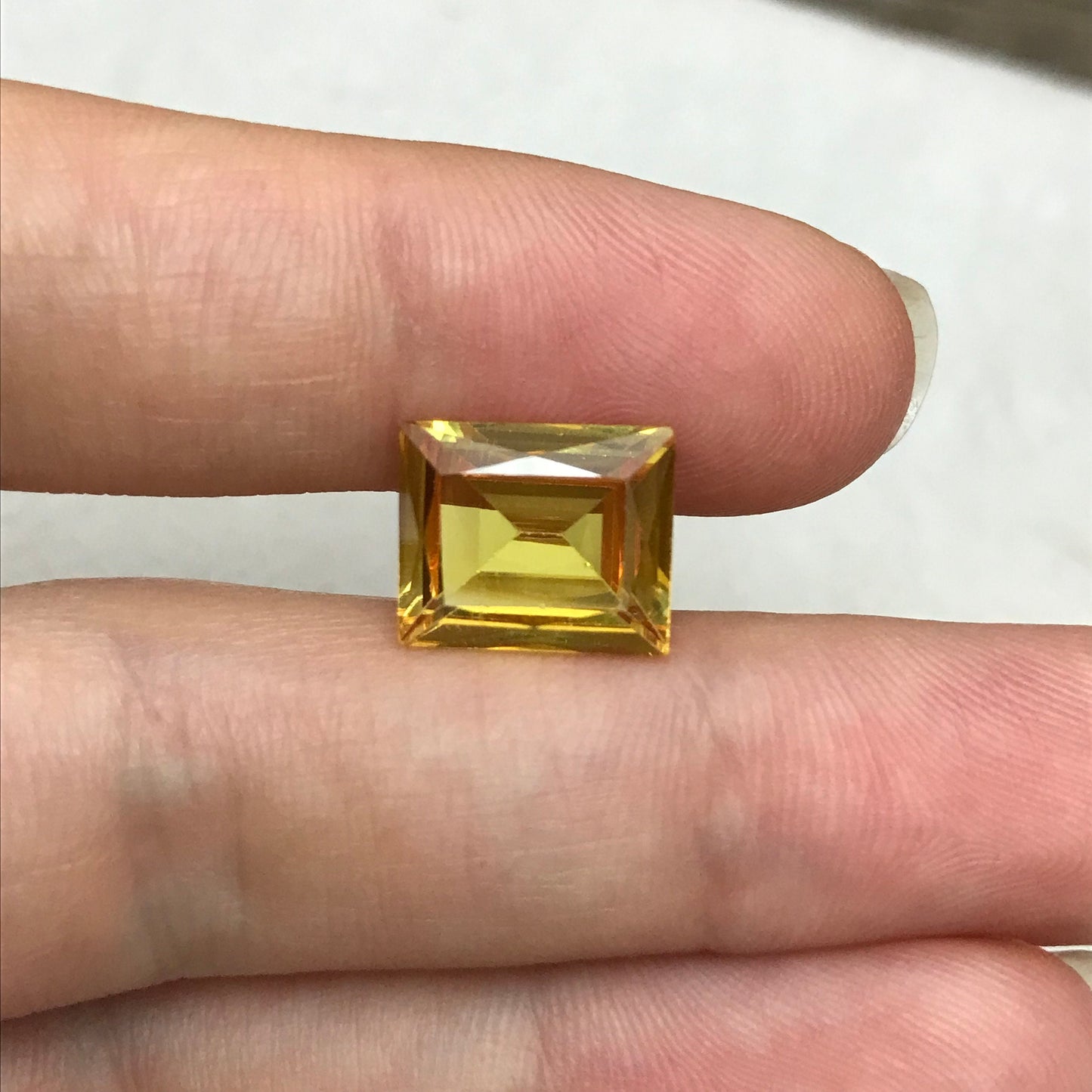 12x10mm Yellow Lab Sapphire Rectangle Cut 6.80 Carat Gem Loose Gemstone, Faceted Recycled/Reclaimed Lab Created Man Made Synthetic Corundum