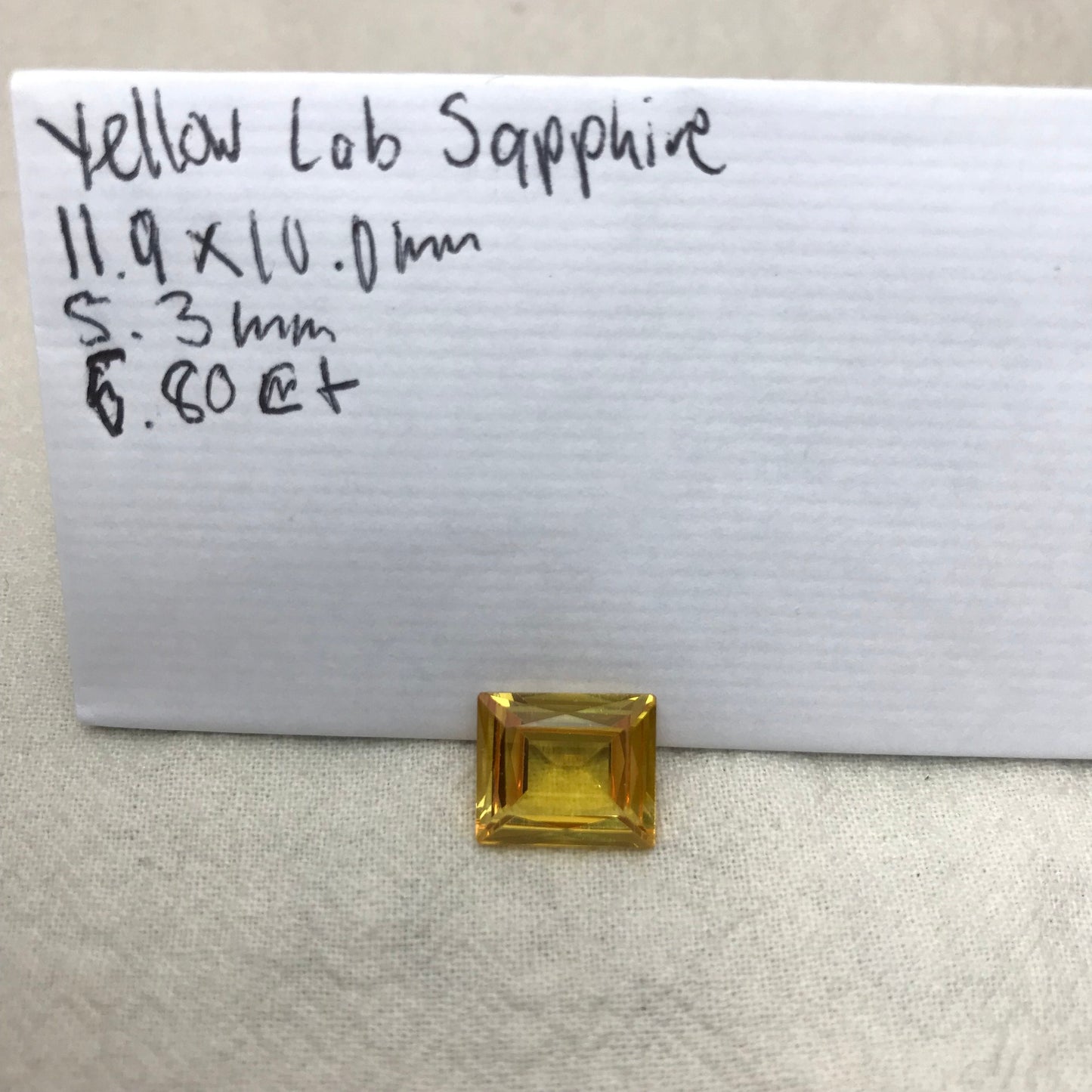 12x10mm Yellow Lab Sapphire Rectangle Cut 6.80 Carat Gem Loose Gemstone, Faceted Recycled/Reclaimed Lab Created Man Made Synthetic Corundum