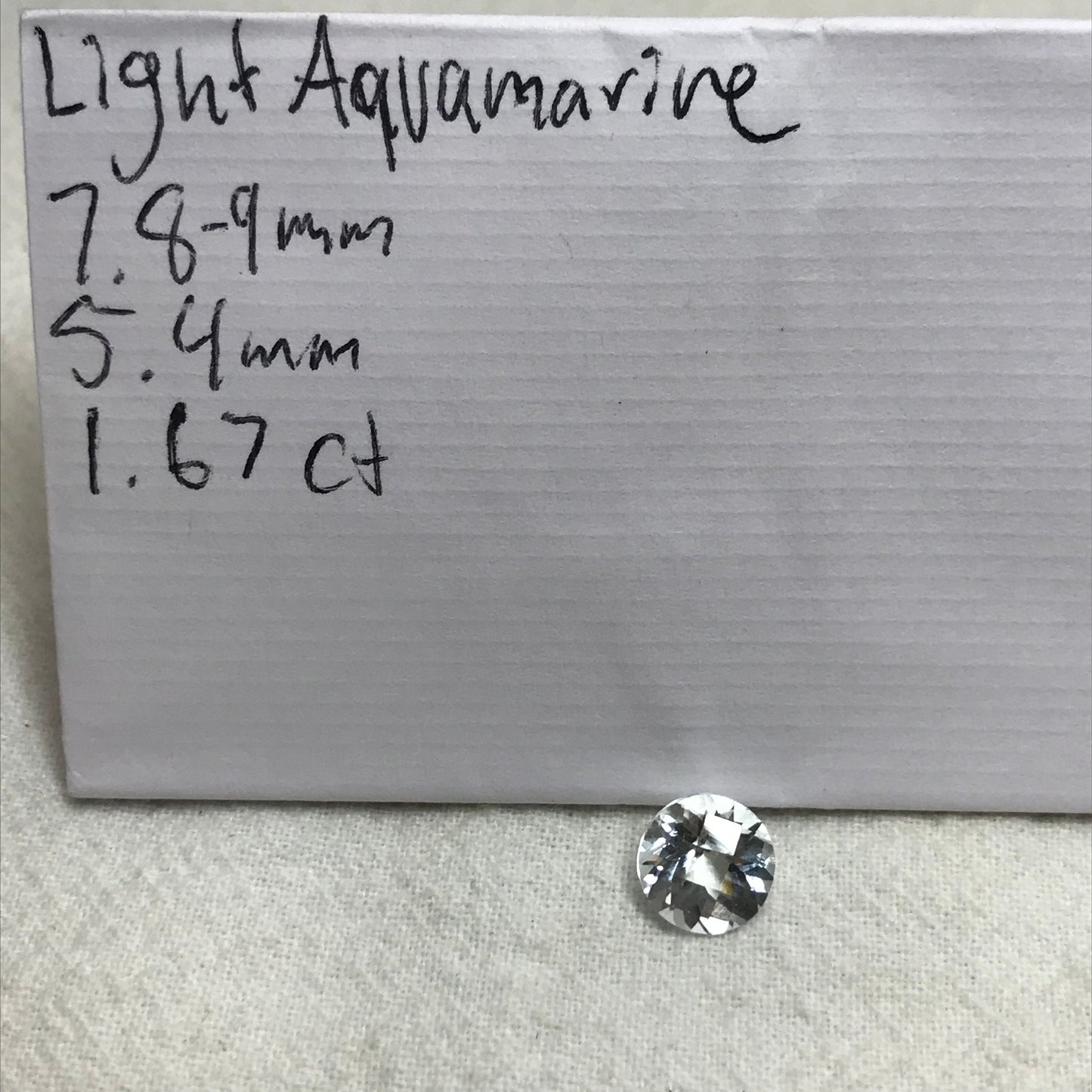 1.67 Carat Natural Faint Blue Aquamarine 7.8mm Round Cut, Faceted Loose Gemstone