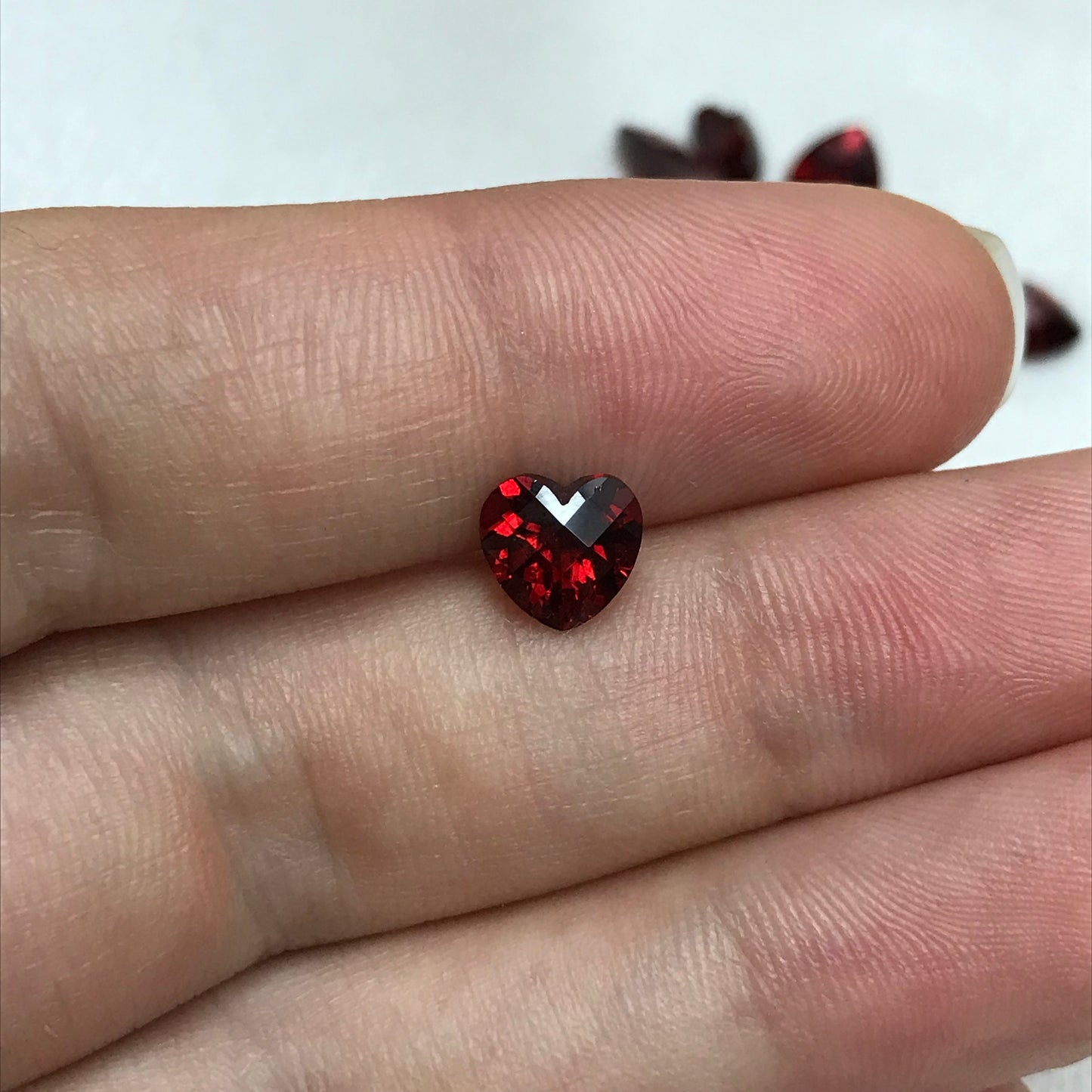 One-7mm Red Garnet Checkerboard Heart Cut, Approx 1.41-1.62 carat, Faceted Loose Gemstone, One- Reclaimed Gem