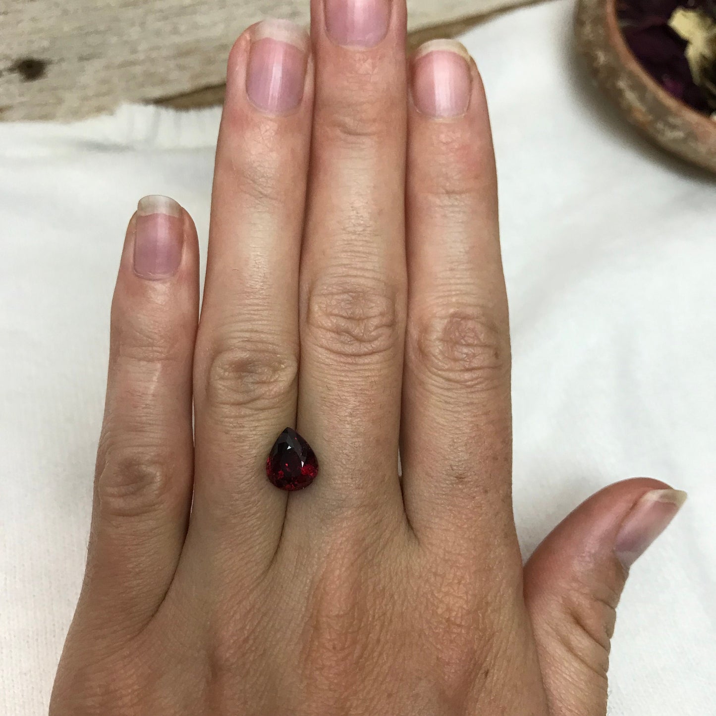 2.97 carat Natural Rhodolite Garnet, 9.5x7.7mm Pear cut Rose Red Garnet, Faceted Raspberry Garnet, Deep Purplish Red, 9.5x7.5mm