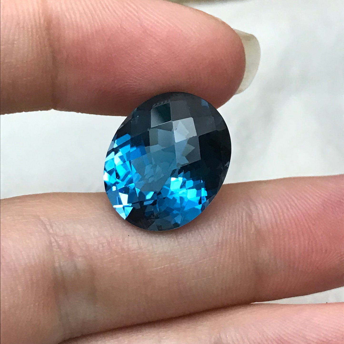 16 carat London Blue Topaz 17x14 Oval Checkerboard Cut, Faceted London Blue Loose Topaz, December Birthstone, Recycled Gems