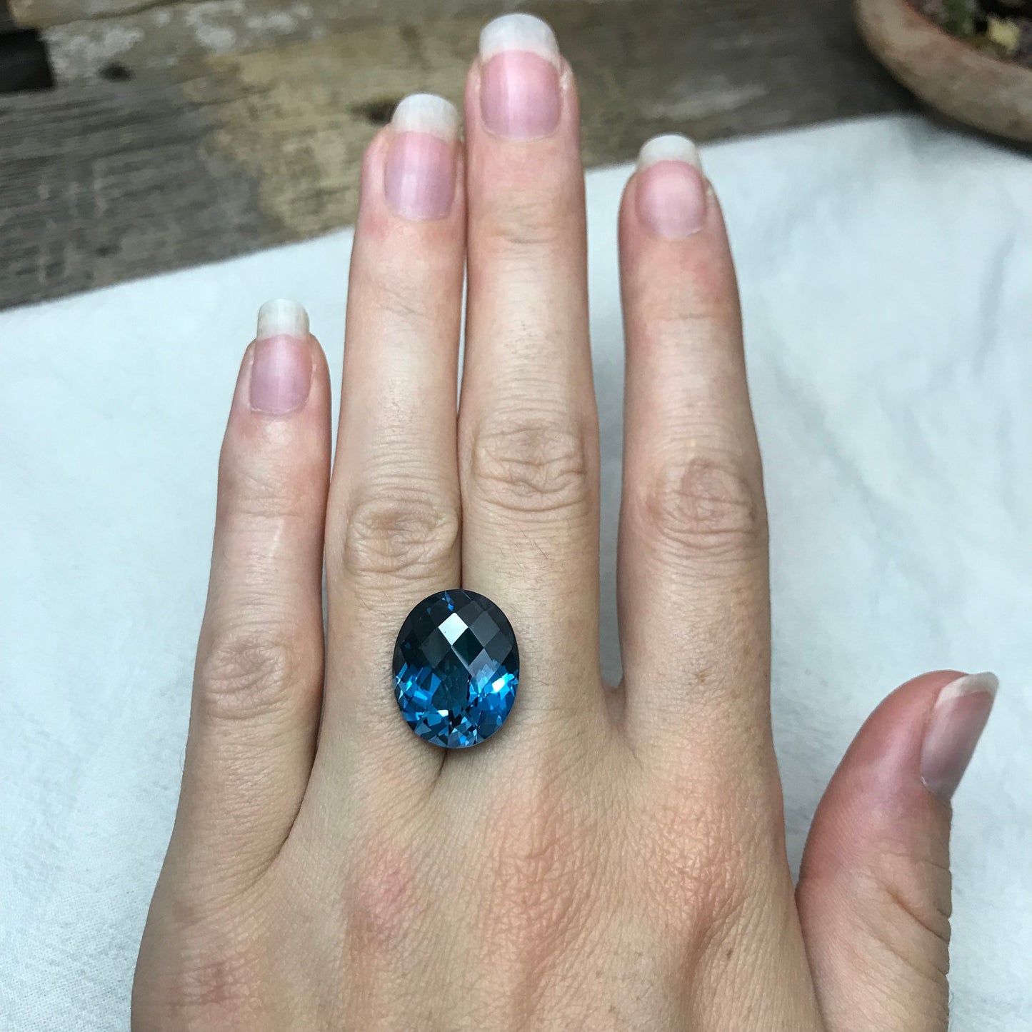16 carat London Blue Topaz 17x14 Oval Checkerboard Cut, Faceted London Blue Loose Topaz, December Birthstone, Recycled Gems