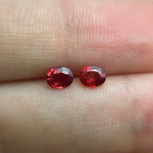 2 Orangey Red Sapphires 0.72 TCW, Color Treated Corundum, Faceted Loose Fancy Color Sapphire