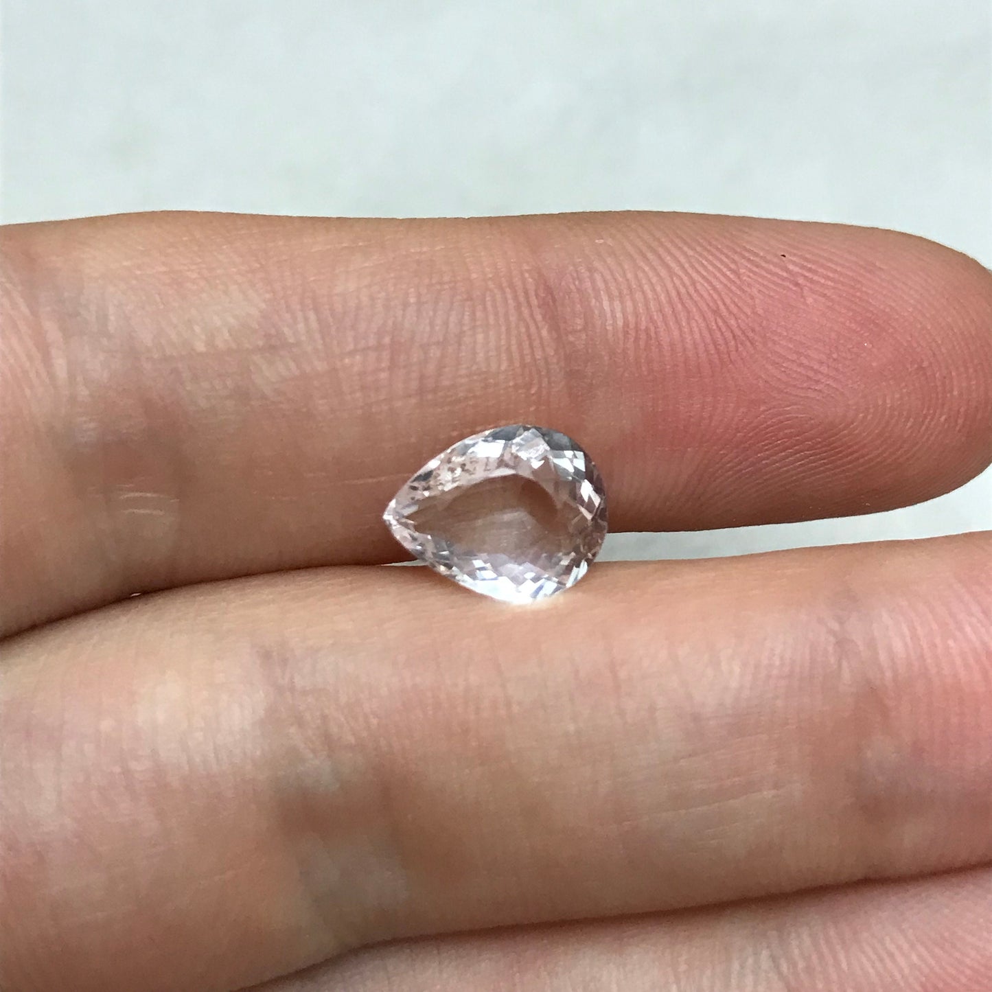 2 CT Very Light Morganite 10x8mm Pear Cut, Nearly Colorless Pink Beryl Loose Gemstone,