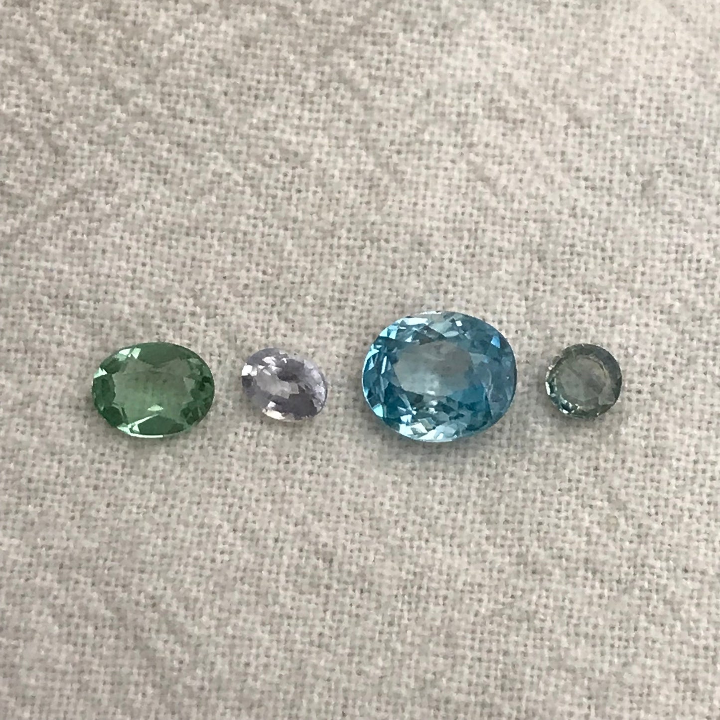 4 Blue Green Gemstones, 1.57 ct Blue Zircon, Green Apatite, Heated Light Blue Sapphire and Blue Green Sapphire, Ocean Asorment of Gems