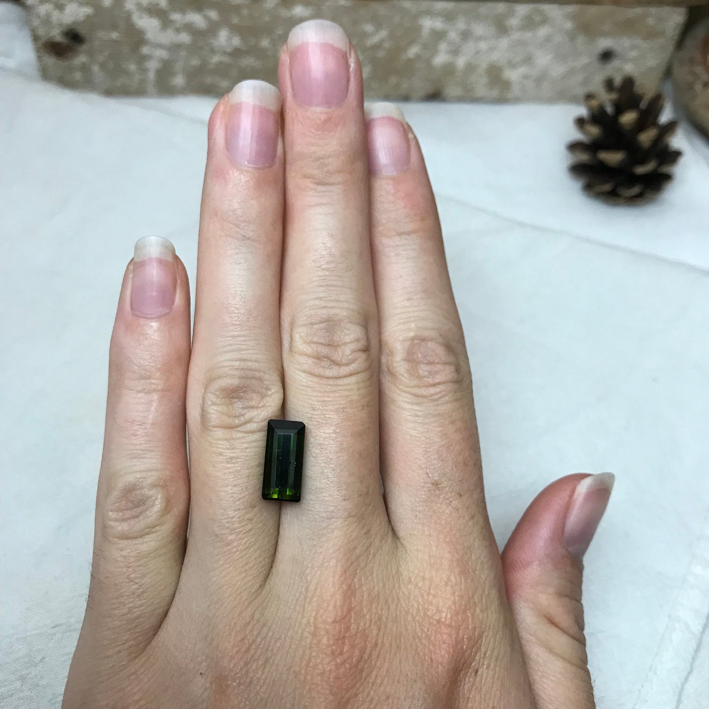 13x6mm Natural Deep Green Tourmaline 3.61 carat, Rectangle Long Octagon Cut Faceted Loose Olive Green Gem Gemstone, 12.8x6.2