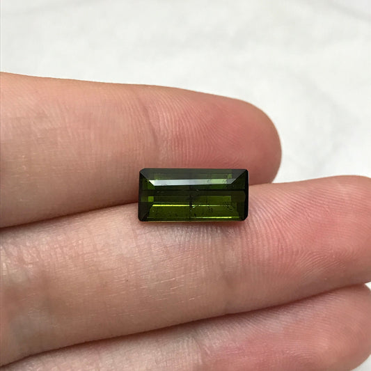13x6mm Natural Deep Green Tourmaline 3.61 carat, Rectangle Long Octagon Cut Faceted Loose Olive Green Gem Gemstone, 12.8x6.2