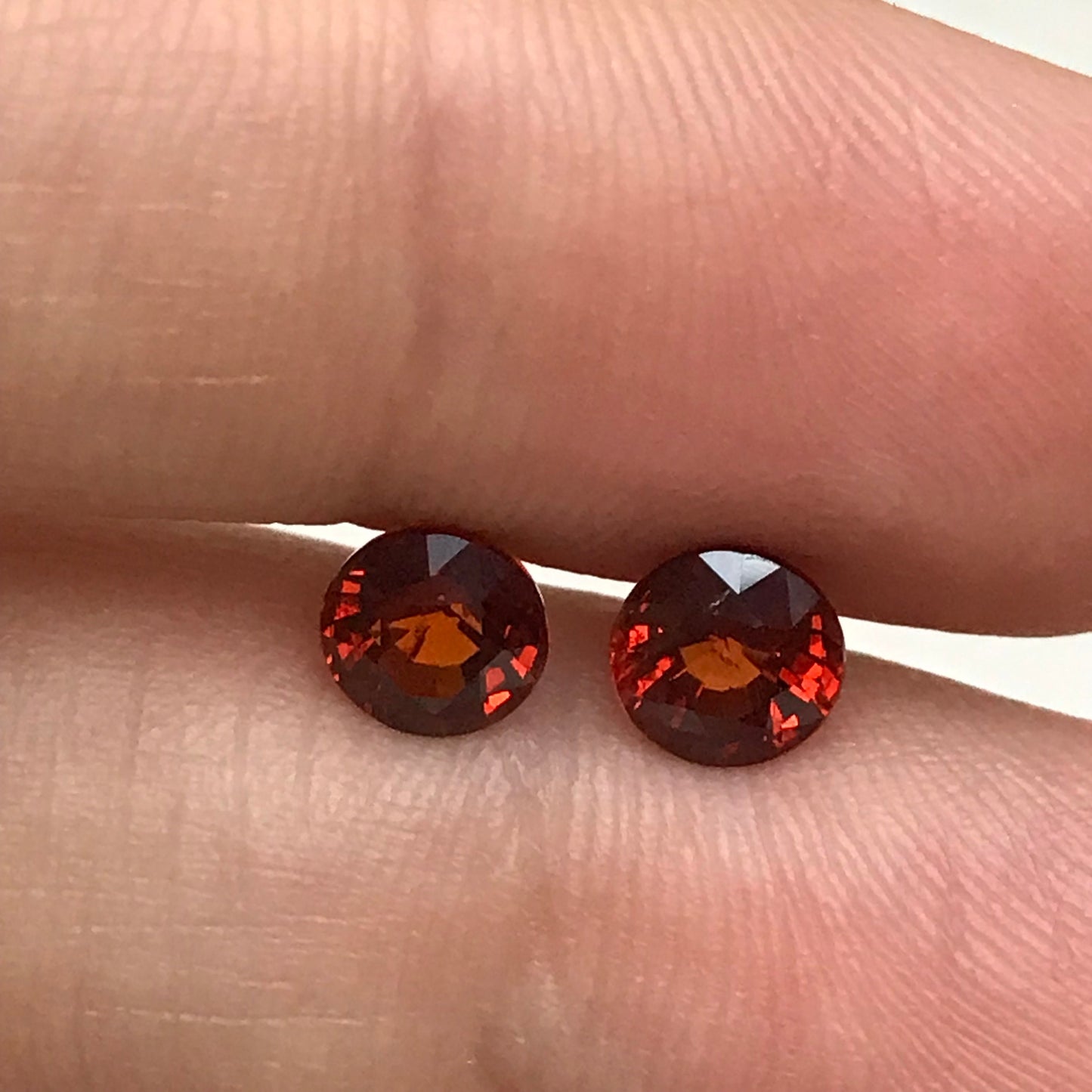 Pair of 5.5mm Natural Mandarin Spessartite Garnet, 1 carat Round Faceted Orange Red Gemstones, 1.95 TCW, Loose Gems, Red Orange Garnet