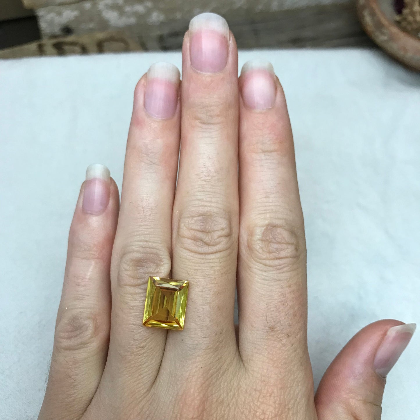 12x10mm Yellow Lab Sapphire Rectangle Cut 6.80 Carat Gem Loose Gemstone, Faceted Recycled/Reclaimed Lab Created Man Made Synthetic Corundum