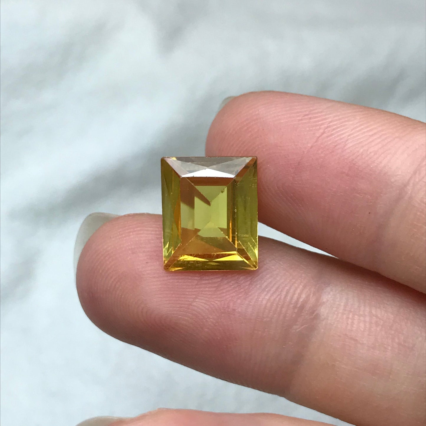 12x10mm Yellow Lab Sapphire Rectangle Cut 6.80 Carat Gem Loose Gemstone, Faceted Recycled/Reclaimed Lab Created Man Made Synthetic Corundum