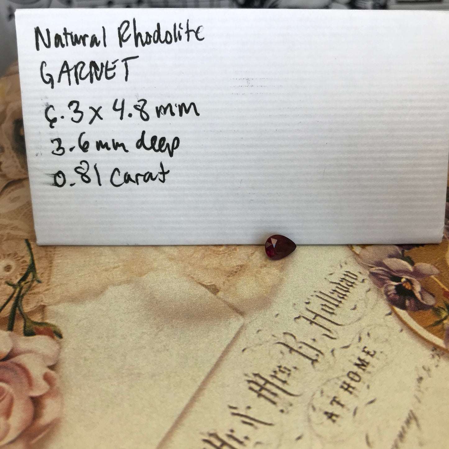 0.81 carat Natural Rhodolite Garnet, 6.3x5.8 mm Pear Cut Rose Red Garnet, Faceted Loose Gem, Raspberry Garnet, Purplish Red