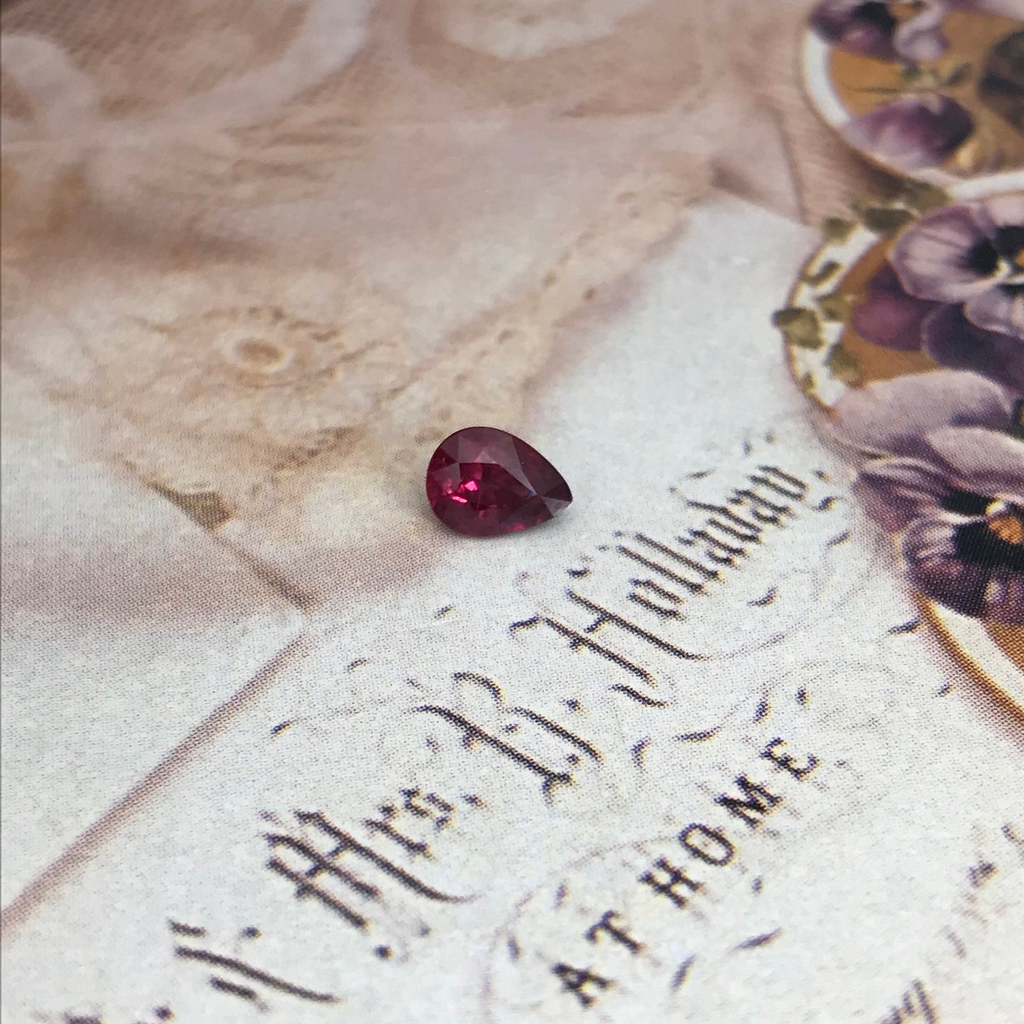 0.81 carat Natural Rhodolite Garnet, 6.3x5.8 mm Pear Cut Rose Red Garnet, Faceted Loose Gem, Raspberry Garnet, Purplish Red