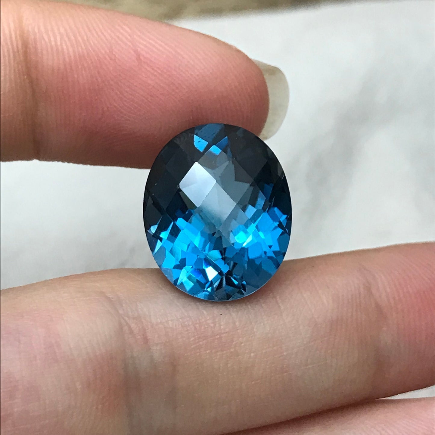 16 carat London Blue Topaz 17x14 Oval Checkerboard Cut, Faceted London Blue Loose Topaz, December Birthstone, Recycled Gems