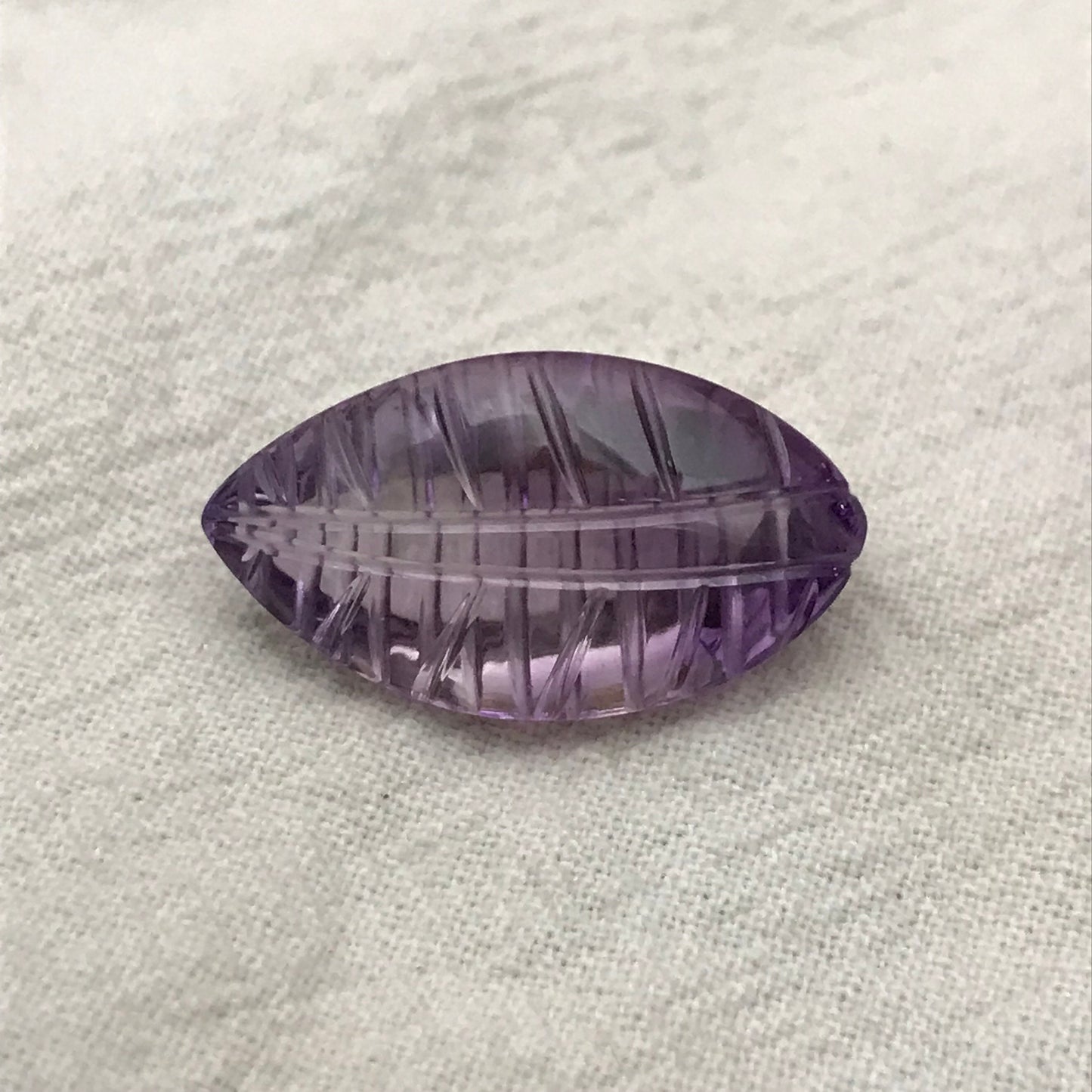 14.65 Ct Fancy Carved Purple Amethyst 23x12.7mm Carved Leaf Shape Cut, Loose Faceted Cabbed Gem, February Birthstone