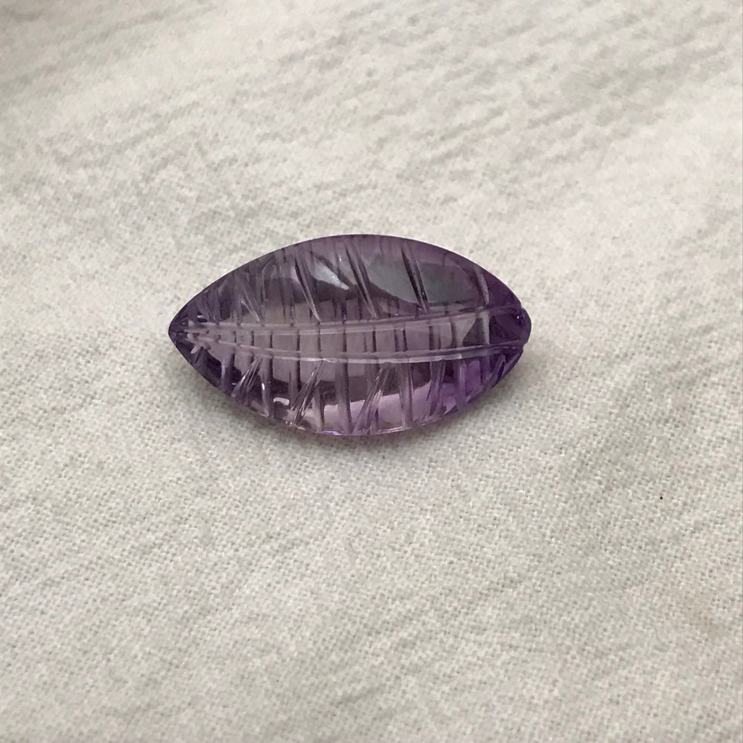 14.65 Ct Fancy Carved Purple Amethyst 23x12.7mm Carved Leaf Shape Cut, Loose Faceted Cabbed Gem, February Birthstone