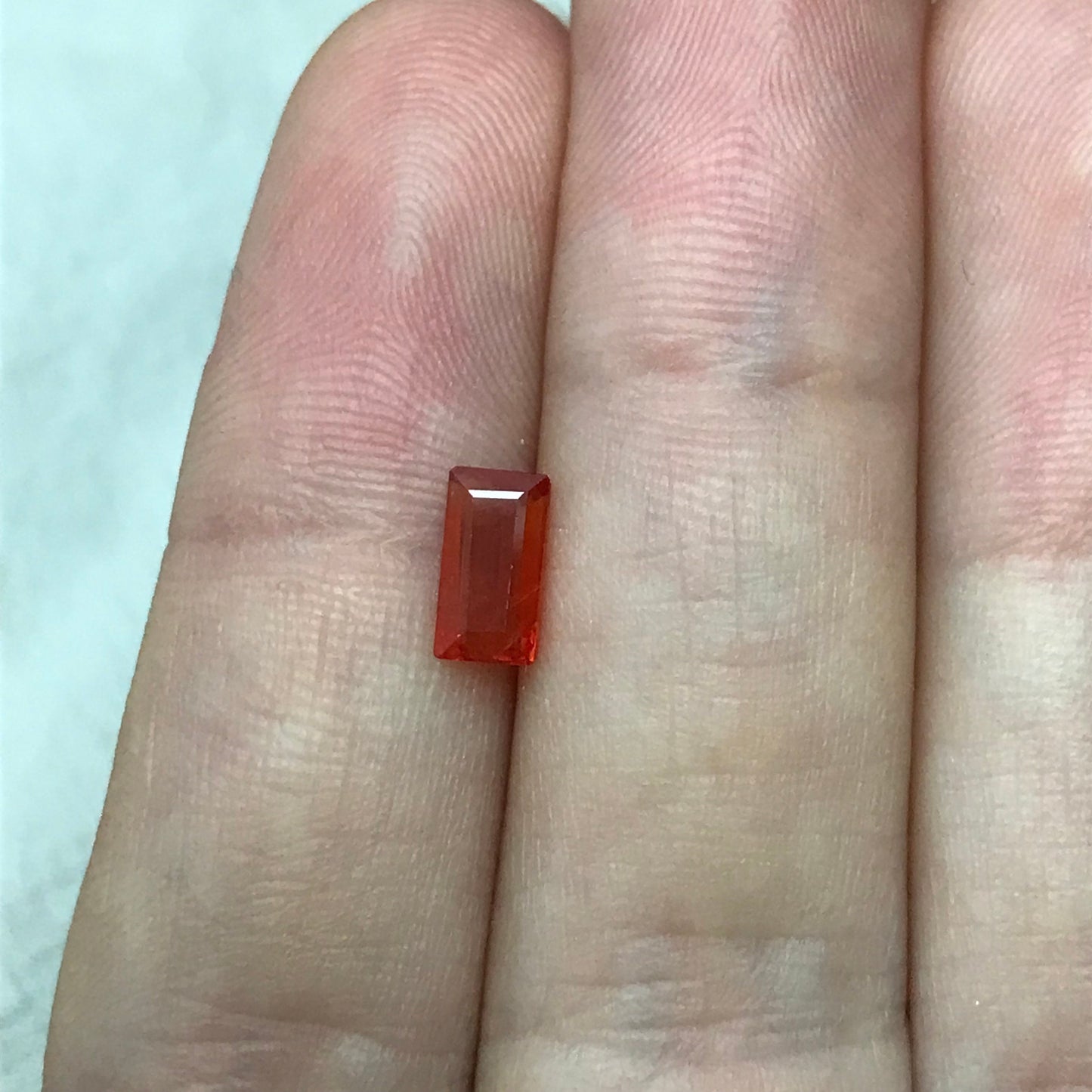 0.96 ct Natural Orange Sapphire 7.5x4mm Baguette Cut Loose Faceted Gem, Reddish Orange Beryllium Treated Sapphire, 7.5x4.1mm