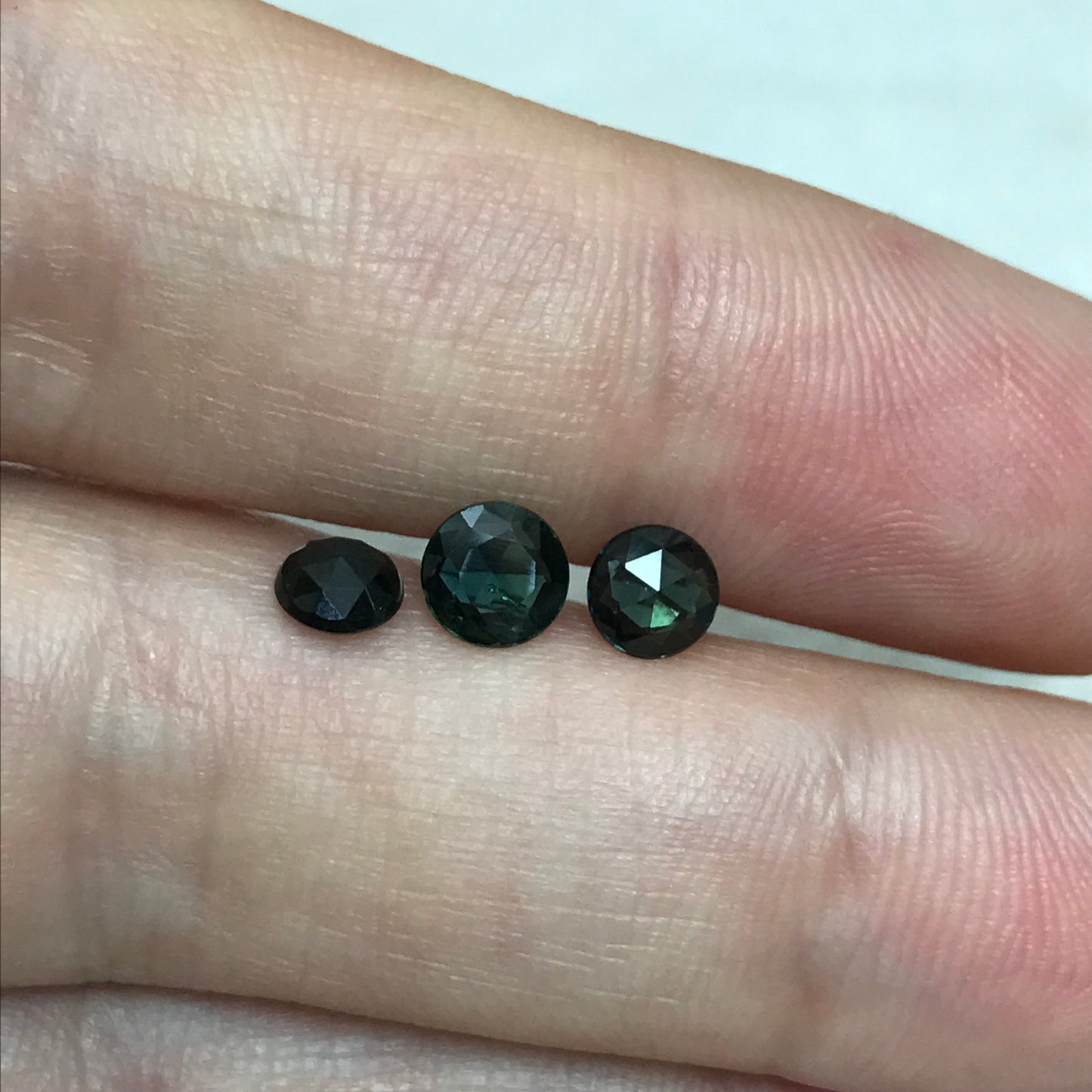 3 Greenish Blue Sapphires Round Reversible Sided Rose cut/Standard Round Top, 4.5mm - 5mm, 0.37-0.52, Heat Treated Loose Gemstone, 1.30 TCW