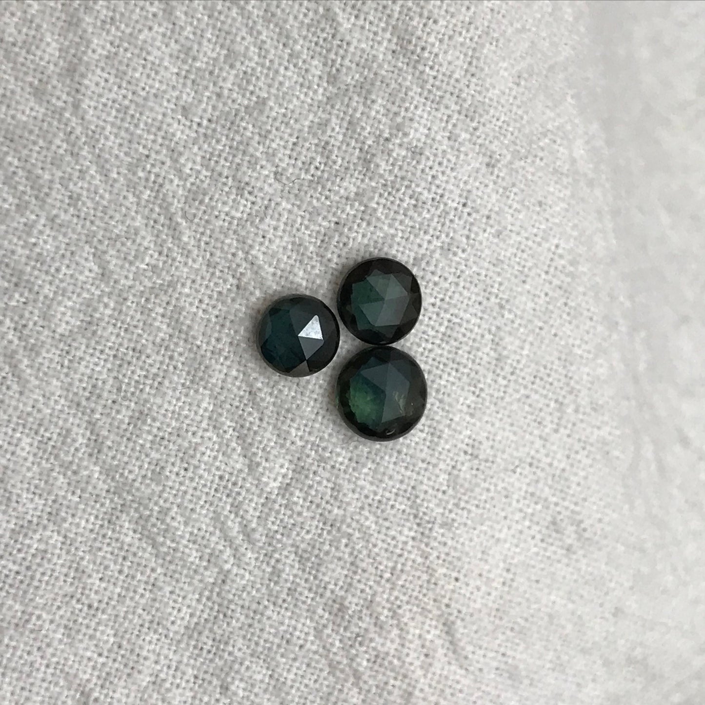 3 Greenish Blue Sapphires Round Reversible Sided Rose cut/Standard Round Top, 4.5mm - 5mm, 0.37-0.52, Heat Treated Loose Gemstone, 1.30 TCW