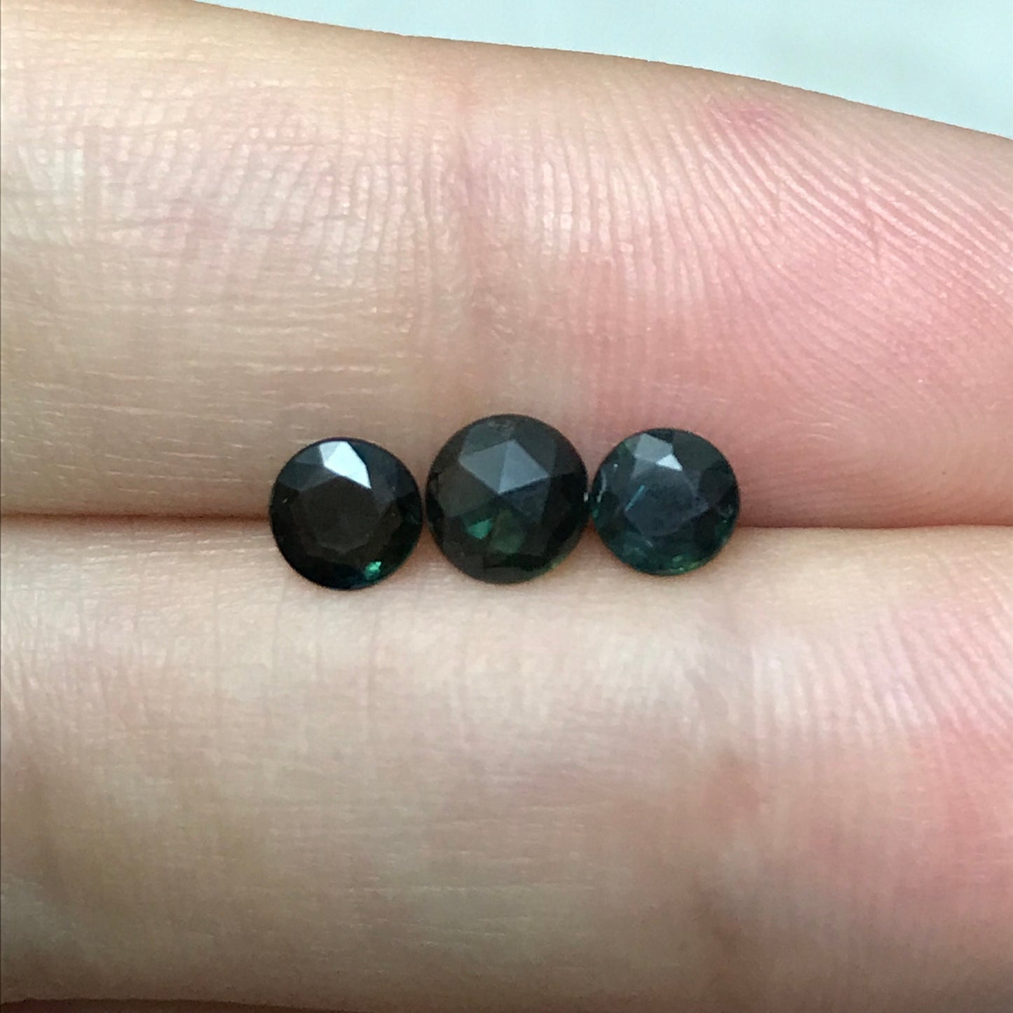 3 Greenish Blue Sapphires Round Reversible Sided Rose cut/Standard Round Top, 4.5mm - 5mm, 0.37-0.52, Heat Treated Loose Gemstone, 1.30 TCW