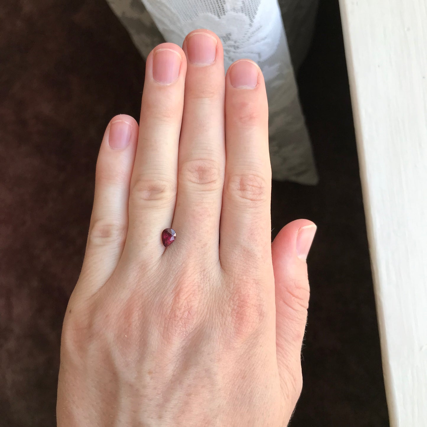 0.81 carat Natural Rhodolite Garnet, 6.3x5.8 mm Pear Cut Rose Red Garnet, Faceted Loose Gem, Raspberry Garnet, Purplish Red