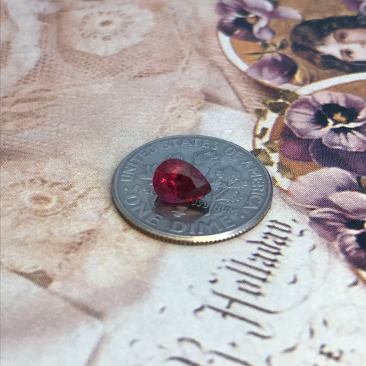 0.81 carat Natural Rhodolite Garnet, 6.3x5.8 mm Pear Cut Rose Red Garnet, Faceted Loose Gem, Raspberry Garnet, Purplish Red