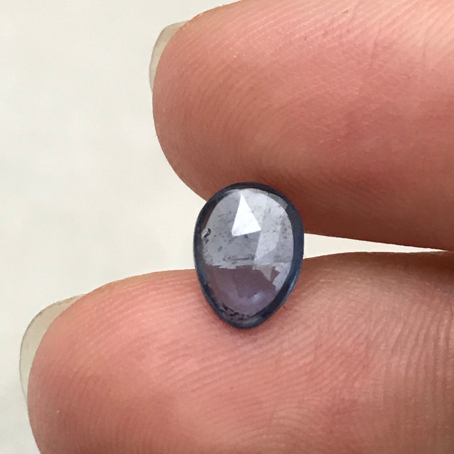 1.24 ct Natural Blue Sapphire, 8.3x6.3mm Rose Cut/Cabochon shallow Blue Sapphire, Freeform Pear, Heated Faceted Loose Gemstone