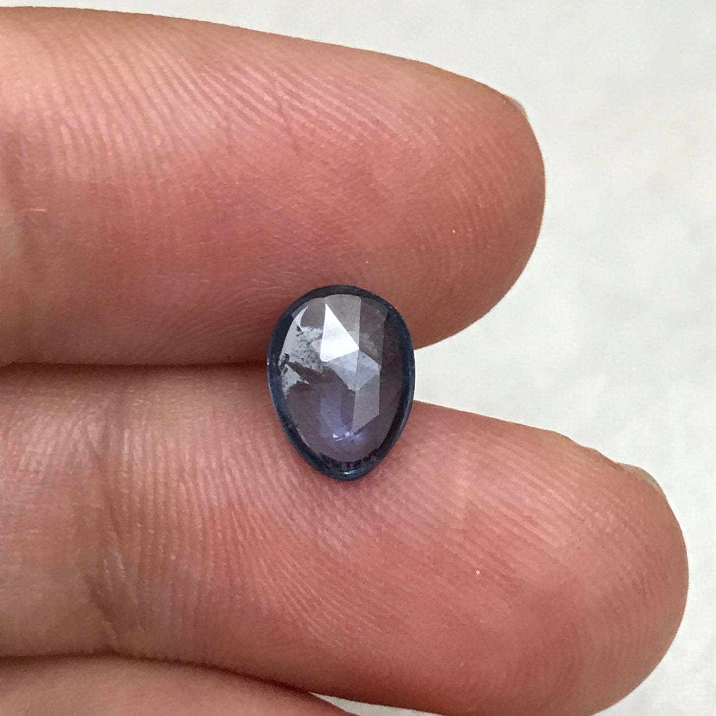 1.24 ct Natural Blue Sapphire, 8.3x6.3mm Rose Cut/Cabochon shallow Blue Sapphire, Freeform Pear, Heated Faceted Loose Gemstone