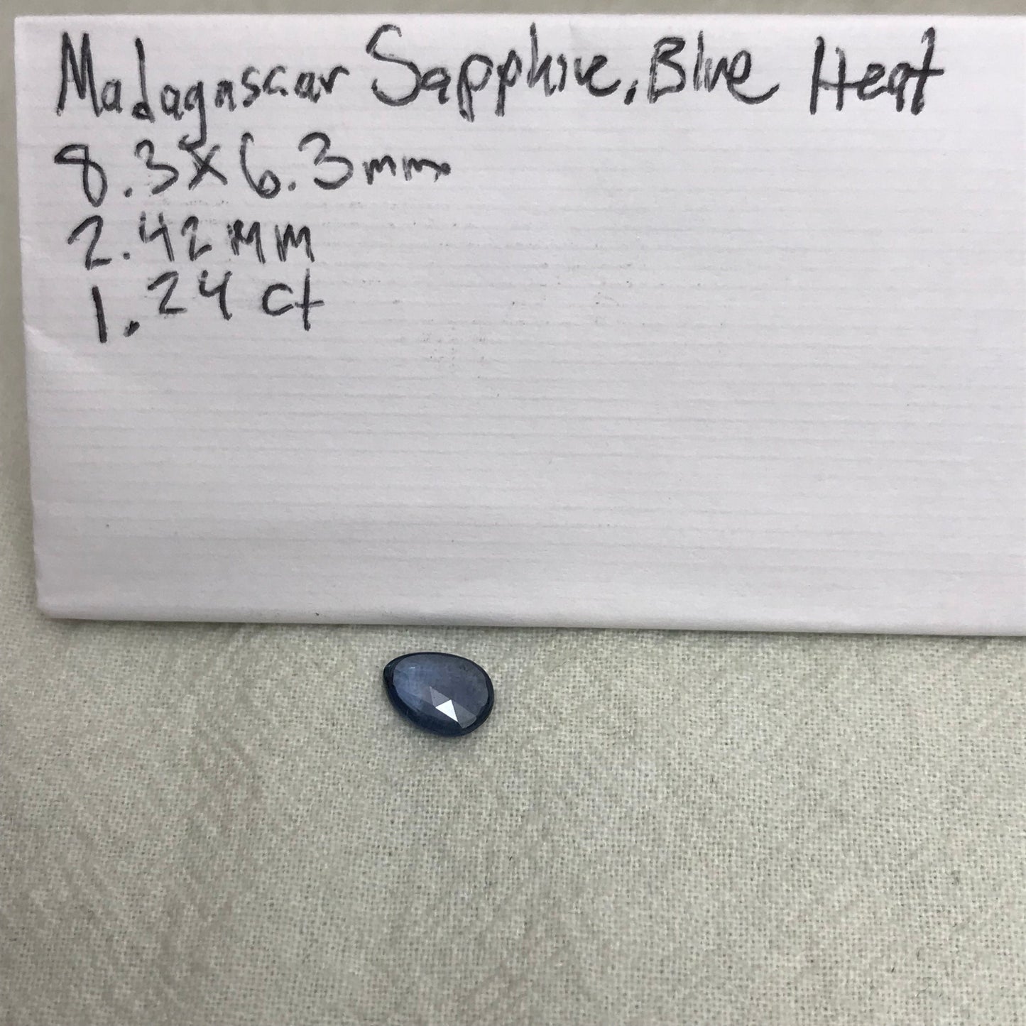 1.24 ct Natural Blue Sapphire, 8.3x6.3mm Rose Cut/Cabochon shallow Blue Sapphire, Freeform Pear, Heated Faceted Loose Gemstone