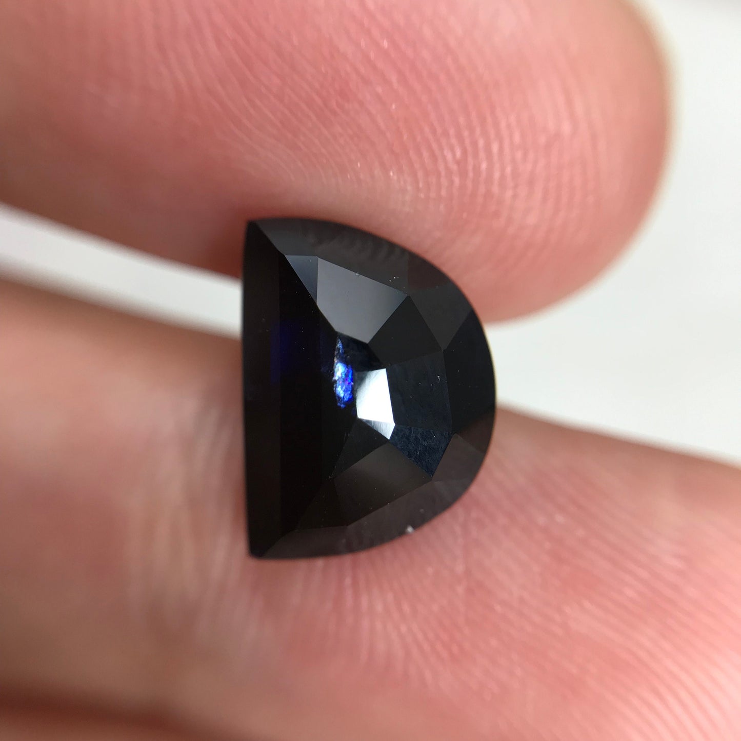 Very Dark Blue Sapphire 3 Carat 11.4.x8.4mm Fancy Cut Half Moon Shape Almost Black, Heat-Treated Natural Sapphire