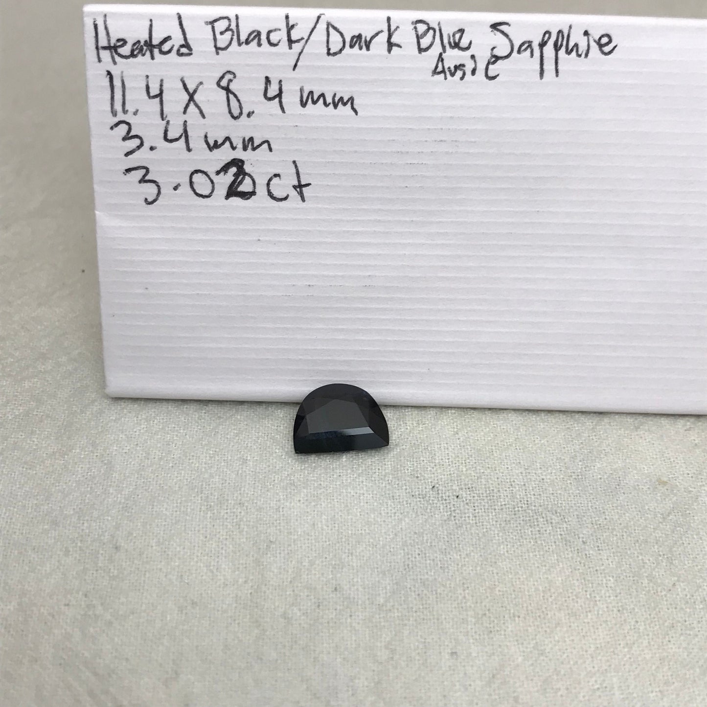 Very Dark Blue Sapphire 3 Carat 11.4.x8.4mm Fancy Cut Half Moon Shape Almost Black, Heat-Treated Natural Sapphire