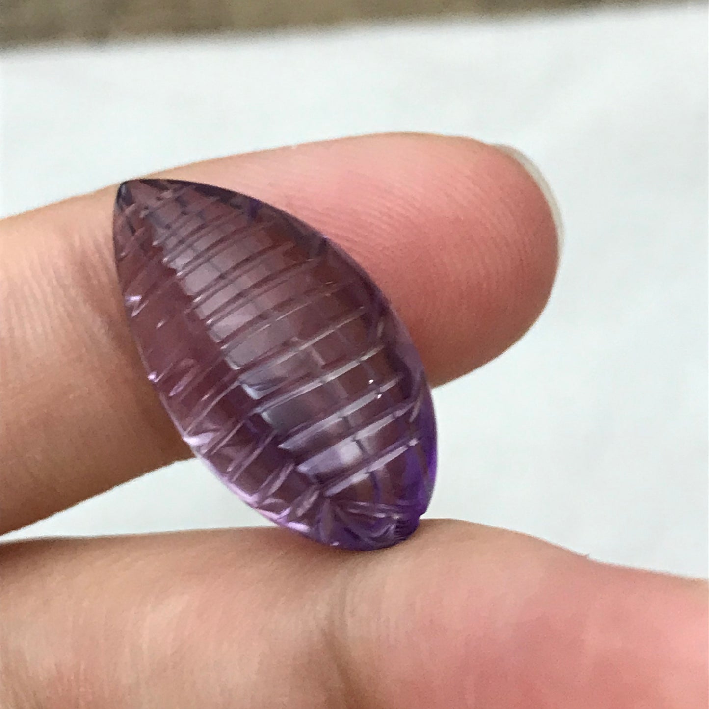 14.65 Ct Fancy Carved Purple Amethyst 23x12.7mm Carved Leaf Shape Cut, Loose Faceted Cabbed Gem, February Birthstone