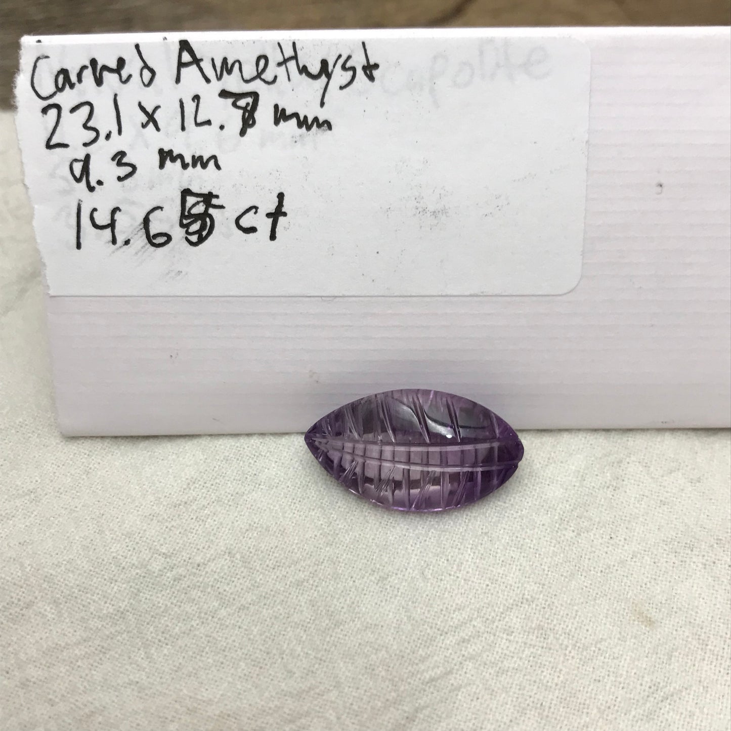 14.65 Ct Fancy Carved Purple Amethyst 23x12.7mm Carved Leaf Shape Cut, Loose Faceted Cabbed Gem, February Birthstone