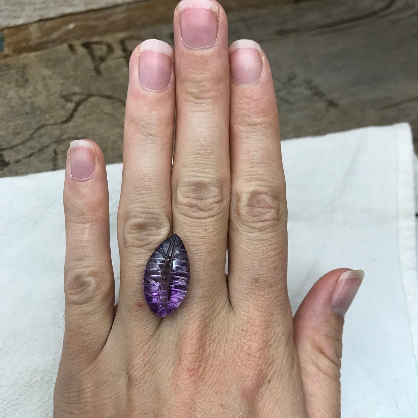 14.65 Ct Fancy Carved Purple Amethyst 23x12.7mm Carved Leaf Shape Cut, Loose Faceted Cabbed Gem, February Birthstone