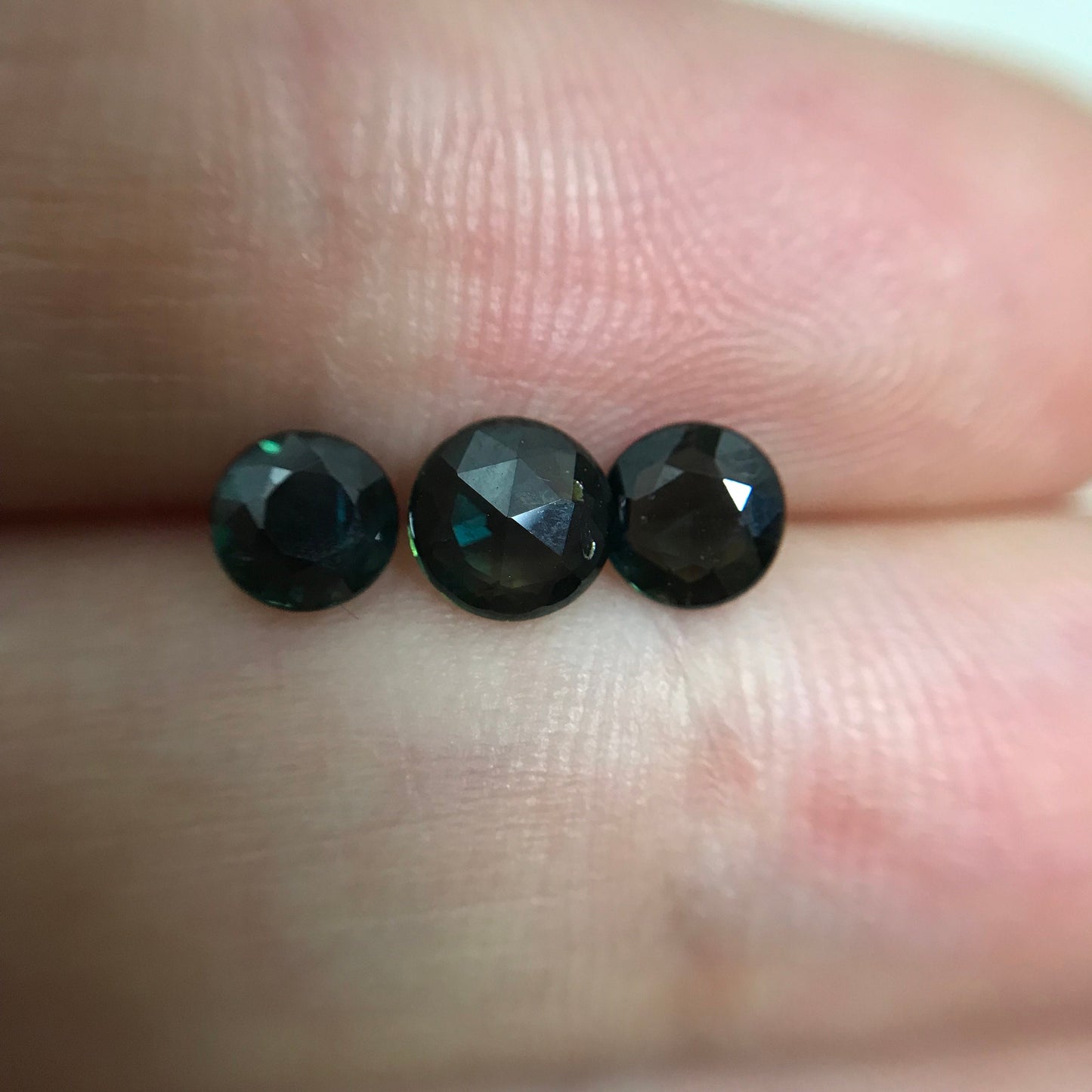 3 Greenish Blue Sapphires Round Reversible Sided Rose cut/Standard Round Top, 4.5mm - 5mm, 0.37-0.52, Heat Treated Loose Gemstone, 1.30 TCW