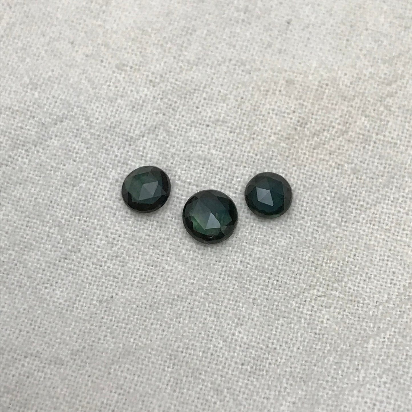 3 Greenish Blue Sapphires Round Reversible Sided Rose cut/Standard Round Top, 4.5mm - 5mm, 0.37-0.52, Heat Treated Loose Gemstone, 1.30 TCW