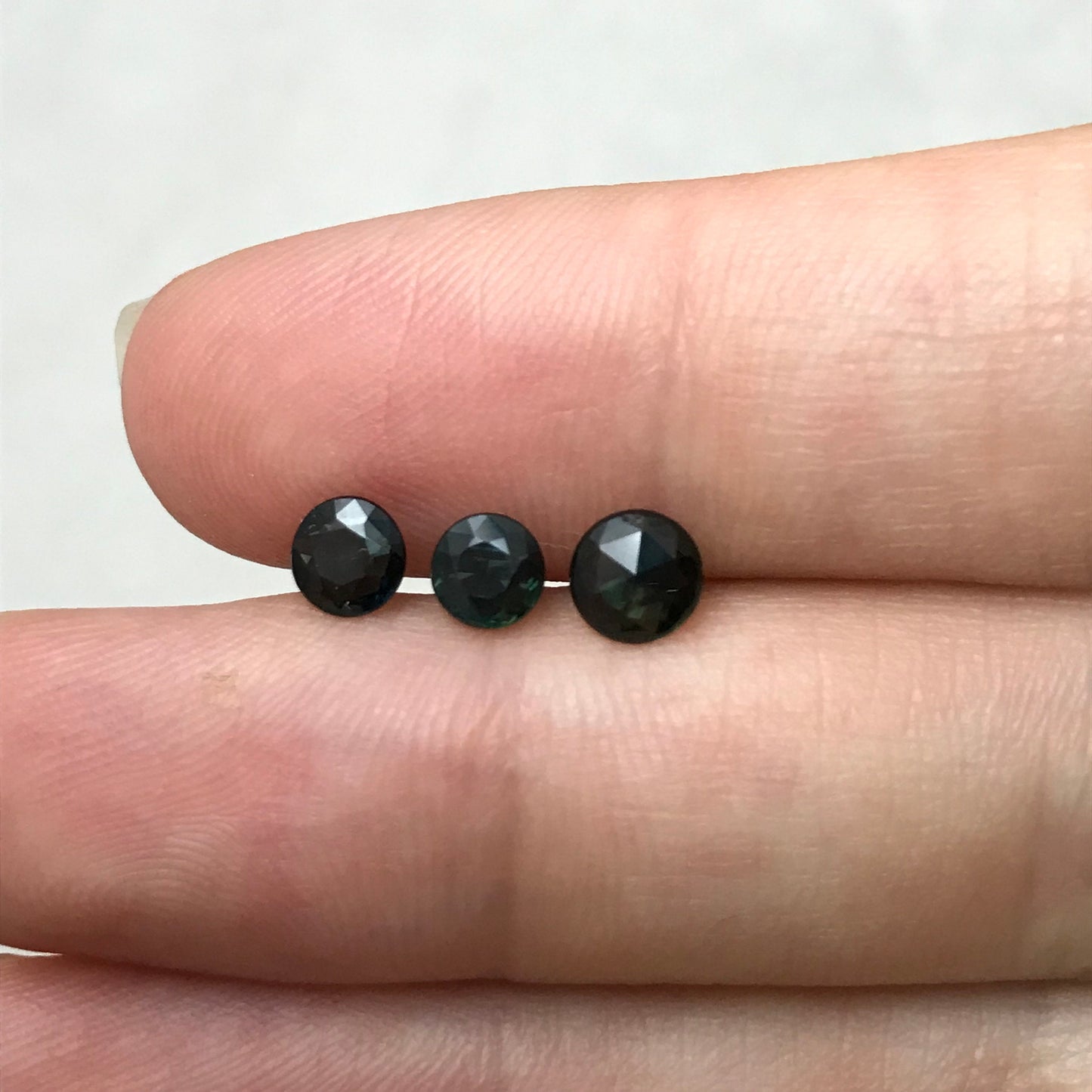 3 Greenish Blue Sapphires Round Reversible Sided Rose cut/Standard Round Top, 4.5mm - 5mm, 0.37-0.52, Heat Treated Loose Gemstone, 1.30 TCW