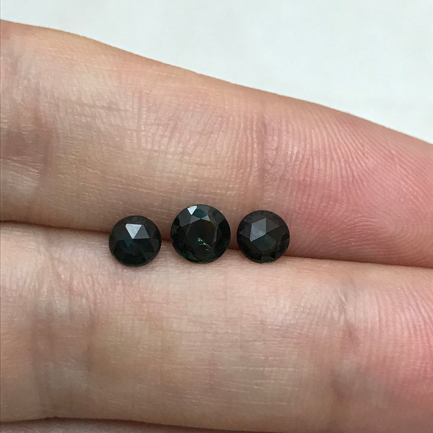 3 Greenish Blue Sapphires Round Reversible Sided Rose cut/Standard Round Top, 4.5mm - 5mm, 0.37-0.52, Heat Treated Loose Gemstone, 1.30 TCW