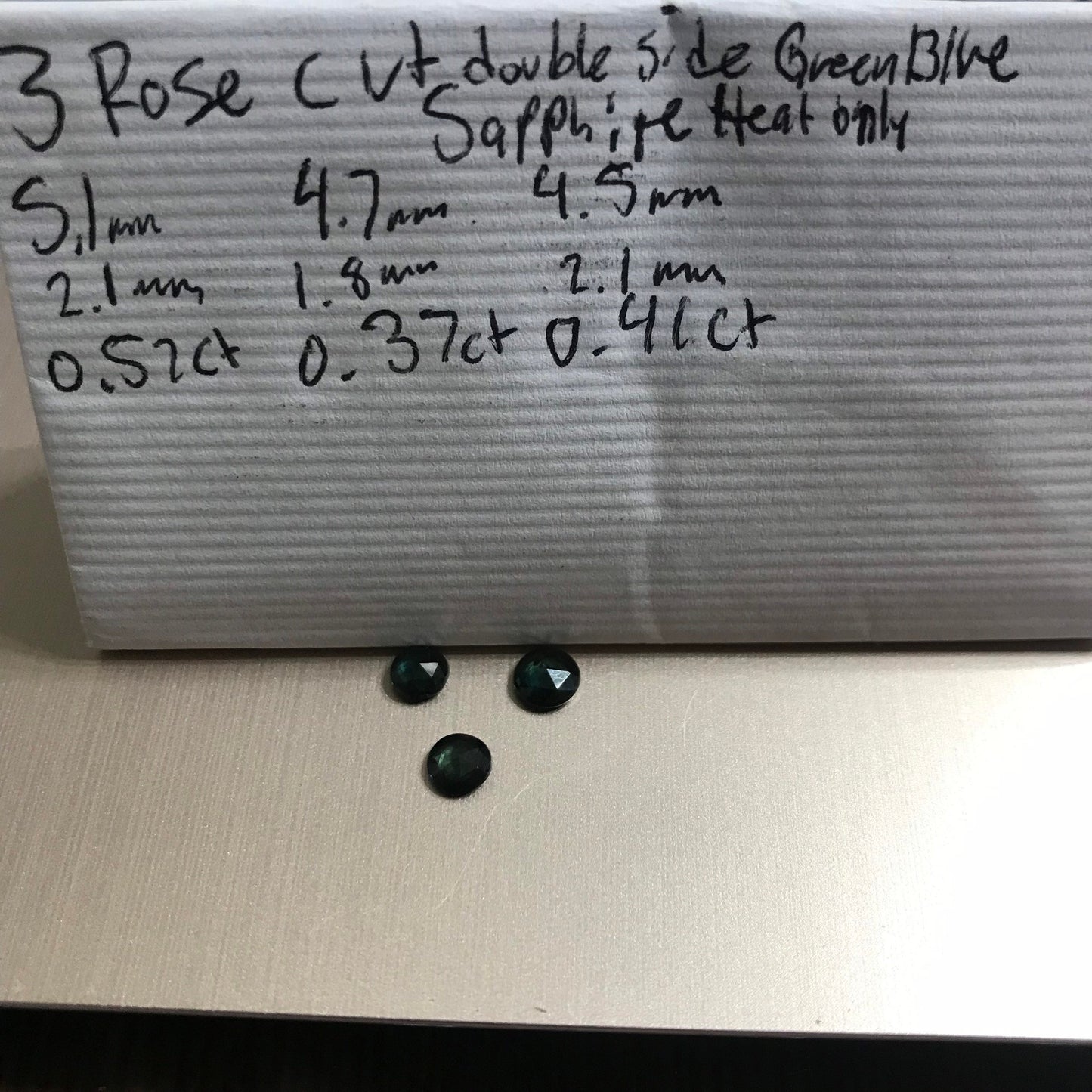 3 Greenish Blue Sapphires Round Reversible Sided Rose cut/Standard Round Top, 4.5mm - 5mm, 0.37-0.52, Heat Treated Loose Gemstone, 1.30 TCW