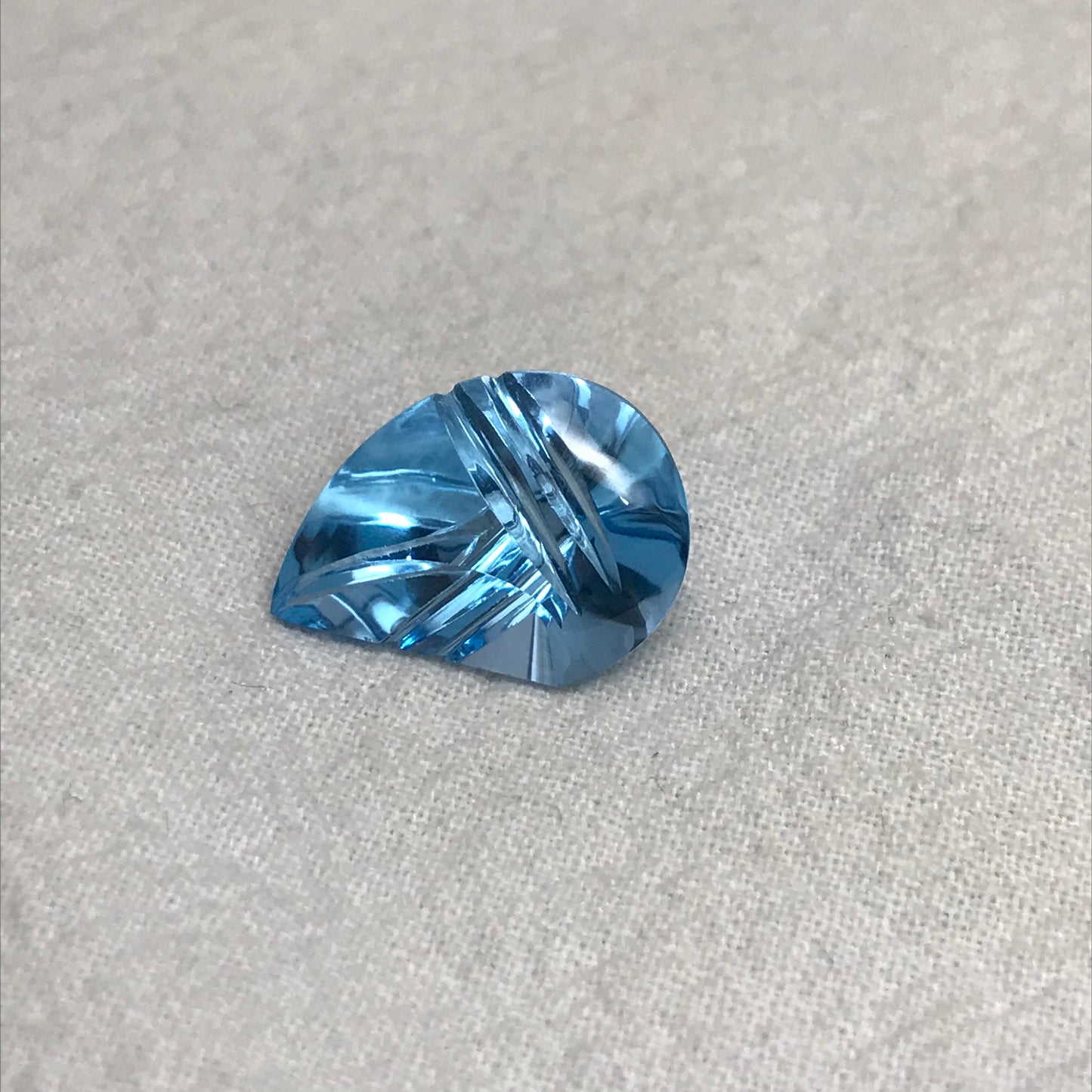 11 Ct Fancy Light Blue Topaz 18x13mm Carved Fantasy Pear Cut Gem, Loose Gemstone, Light Blue Topaz