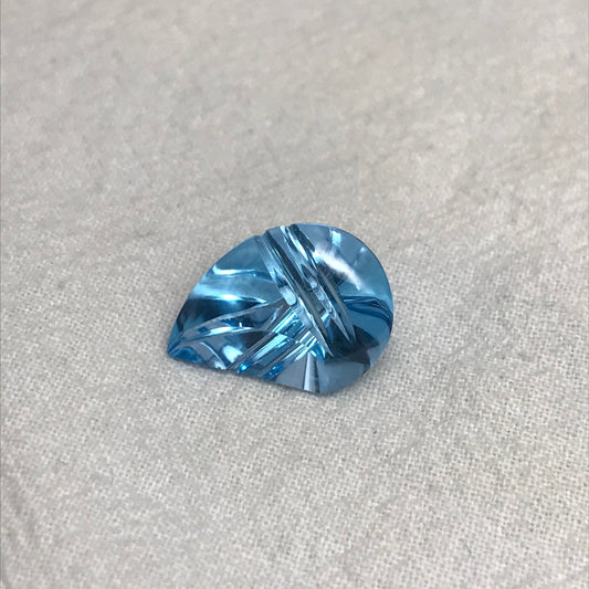 11 Ct Fancy Light Blue Topaz 18x13mm Carved Fantasy Pear Cut Gem, Loose Gemstone, Light Blue Topaz