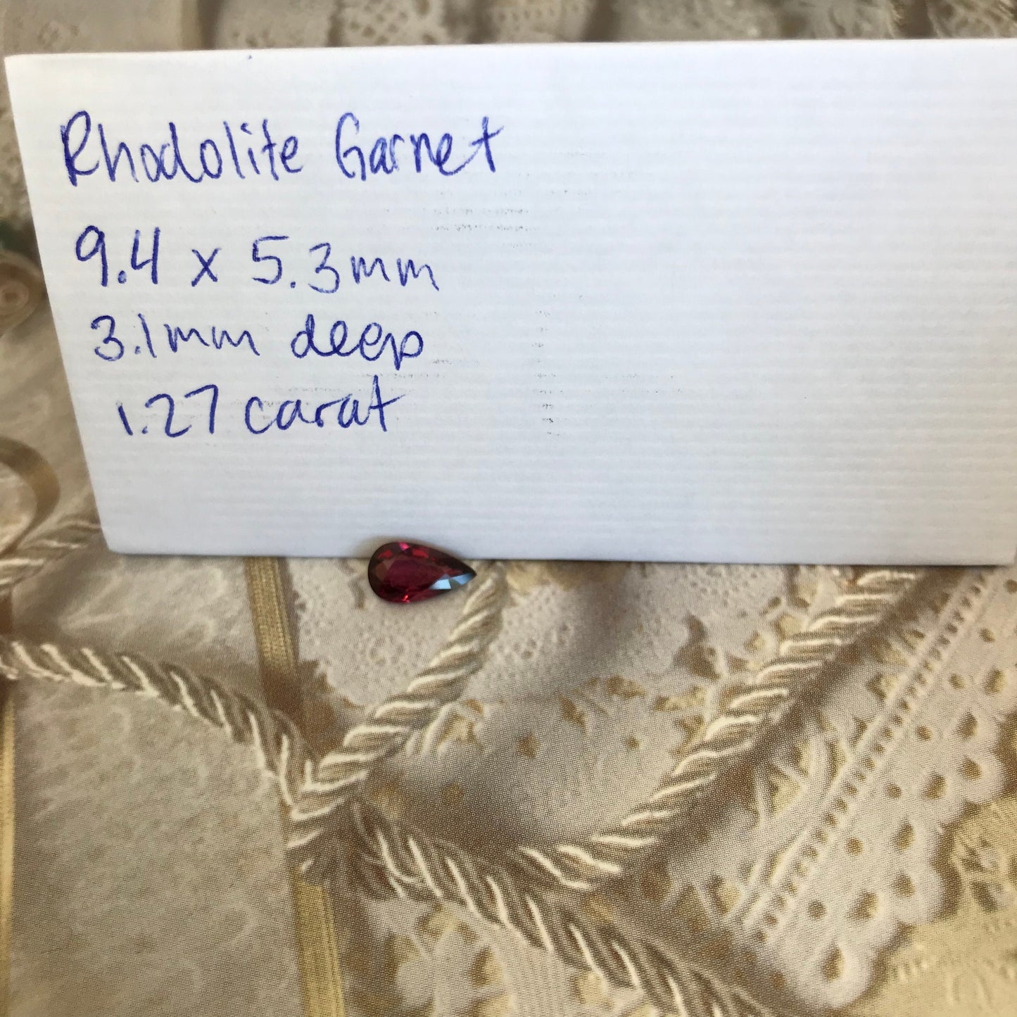 1.27 carat Natural Rhodolite Garnet, 9.4x5.3mm Pear Cut Rose Red Garnet, Faceted Raspberry Garnet, Purplish Red