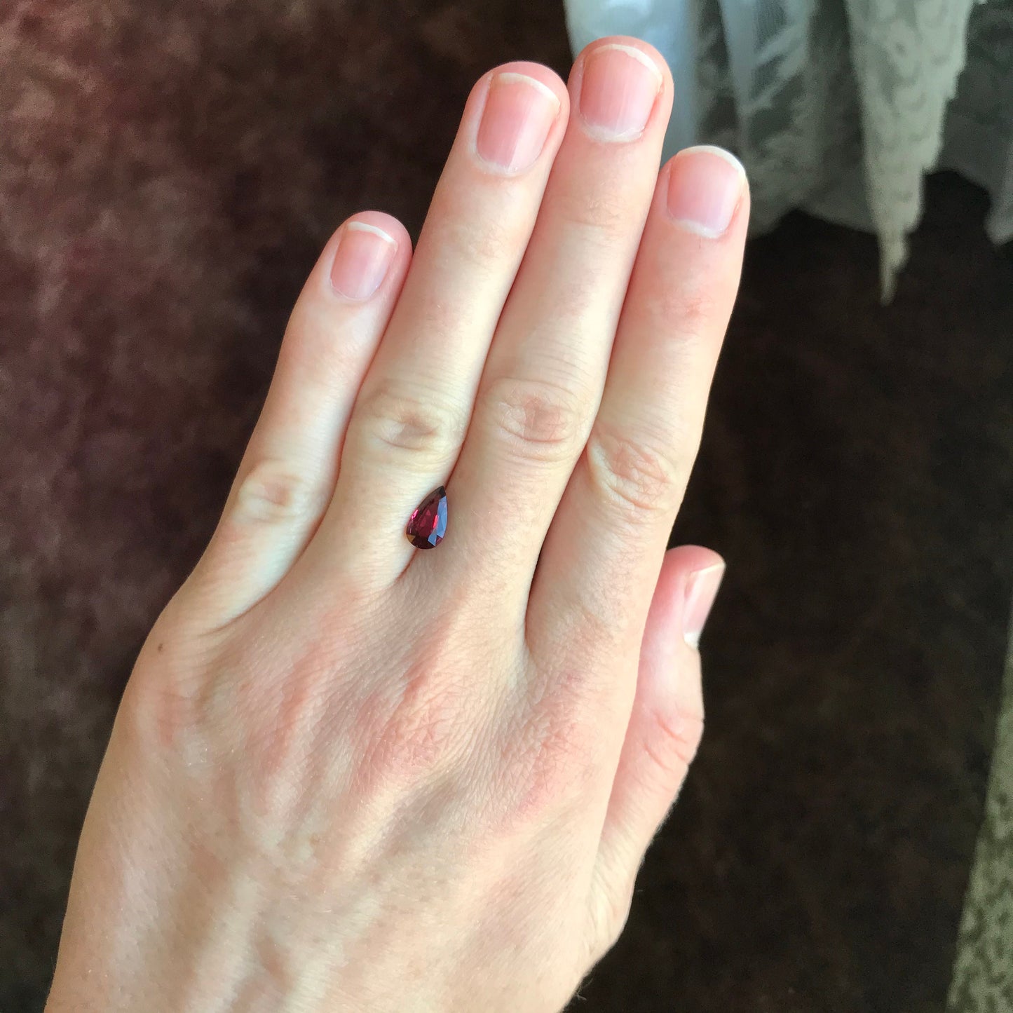 1.27 carat Natural Rhodolite Garnet, 9.4x5.3mm Pear Cut Rose Red Garnet, Faceted Raspberry Garnet, Purplish Red