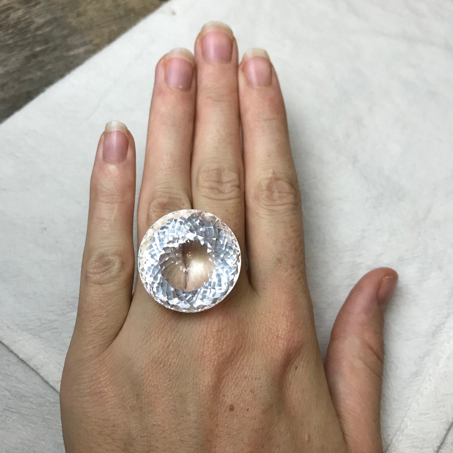 27.5mm Quartz 82 Carat Round Portuguese style Cut Loose Gem, Large Gemstone Big Faceted Stone,